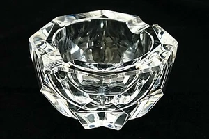 COLLECTIBLE FRENCH FRANCE BACCARAT CRYSTAL CIGARETTE CIGAR PIPE ASHTRAY & BOX - Picture 1 of 5