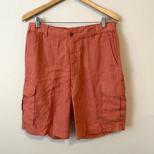 Saltaire Cargo Shorts 100% Linen Mens Sz Large L Burnt Orange Elastic Waist NWOT - Picture 1 of 12