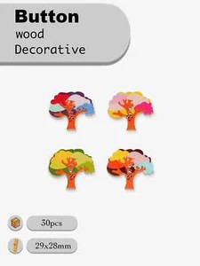 30pcs Cartoon Tree Wooden Buttons for scrapbook sewing handmade crafts DIY 29mm - Picture 1 of 4
