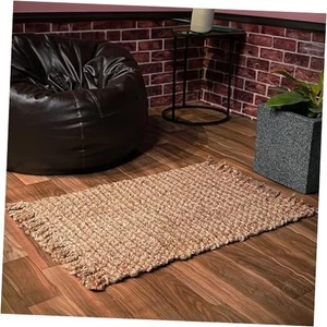  Handgewebter Jute Teppich 20"x32" - Natur, Wendbar Landhaus Boho Akzent Rustikal  - Bild 1 von 8