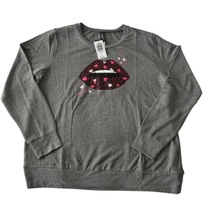 Torrid Sleep Heather Gray Lip Heart Pullover Lightweight Sweatshirt Sz 0(L)(12) - Picture 1 of 7
