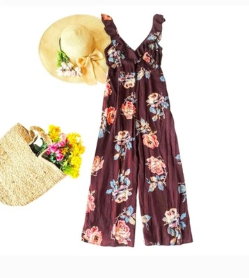 NUEVO Mono Show Me Your MuMu Para Mujer Talla XS Blanco Chocolate Floral Pierna Ancha Foto 1 de 4