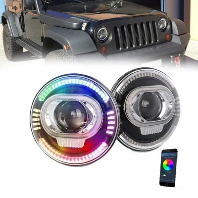 For Jeep Wrangler JK Open Off-Road Vehicle 2.8 CRD 7inch LED Headlight RGB Hi-Lo - Image 1 of 4