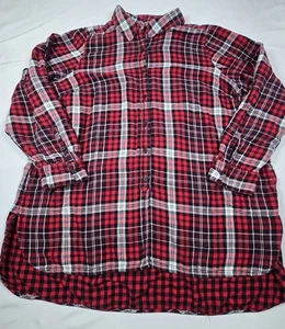 Lane Bryant Plus 26/28 Red Plaid Long Flannel Button Down Shirt Casual Top - Picture 1 of 8