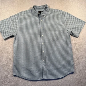 Vintage Y2K Eddie Bauer Mens Button Down Shirt Large Blue Plaid Short Sleeve L - Picture 1 of 5