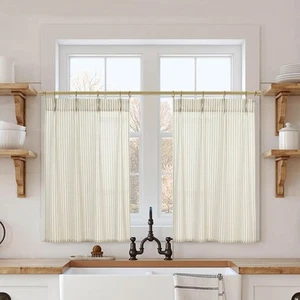 Kitchen Window Curtains Over Sink 24 Inch Length Sets,Rustic Country Pinch Pl... - Picture 1 of 7