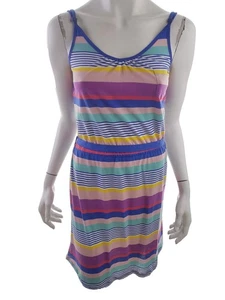 Roxy Size L Blue Knee-Length Summer Dress Cotton Sleeveless Stripes Pockets - Picture 1 of 5
