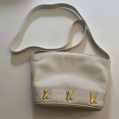Bolsa tiracolo vintage Paloma Picasso X couro marfim designer dourado - Imagem 1 de 4