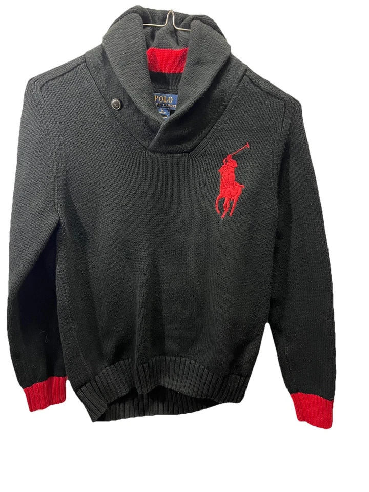 Polo Ralph Lauren Cuello Tejido Suéter Chal Negro Rojo Niños Med 10-12 Foto 1 de 4