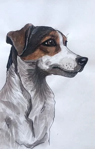 Russel Terrier Dog original Watercolor painting art Portrait 8x5.5'' - Picture 1 of 7