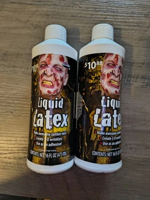 Lote de 2 botellas de látex de 16 oz/1 pinta adhesivas de maquillaje facial de terror de Halloween Foto 1 de 2