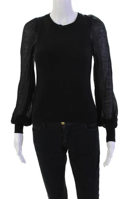 Top tejido de manga larga de algodón de cachemir negro talla XS de algodón para mujer talla XS Foto 1 de 4