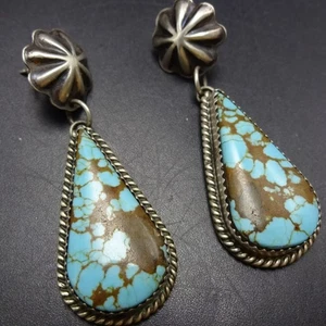 LORETTA BEGAY Navajo PRINCE TURQUOISE Sterling Silver EARRINGS Pierced Dangle - Picture 1 of 16
