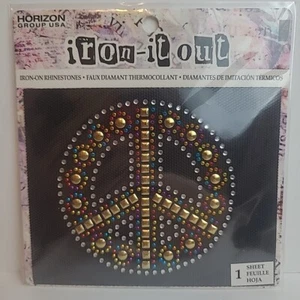 Peace Symbol Iron-on Appliqué rhinestone multi color 3 1/2” - Picture 1 of 6