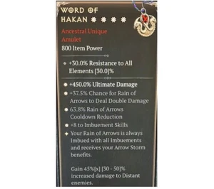 Diablo 4 Season 9 Word of Hakan 4GA 45% Unique Amulet Rogue Gear Item Equipment - Picture 1 of 4
