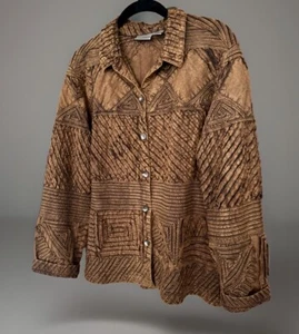 Chicos Womens Long Sleeve Button Up Blazer Brown Geometric Textured Sz Medium/8* - Picture 1 of 18