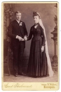 CABINET PHOTO WEDDING COUPLE HALMRAST MINNEAPOLIS MINNESOTA MN 1890-1894 - Picture 1 of 2
