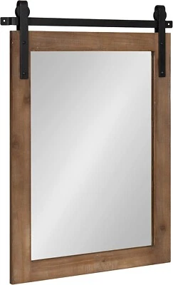 Farmhouse Wall Mirror Bathroom Vanity Rustic Brown Wooden Barndoor Style 26x18 - Image 1 of 4