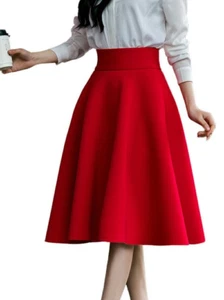 Skirt High Waisted Skirts Womens White Knee Length Bottoms Pleated Skirt - Picture 1 of 18