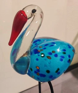 Murano style Handblown Glass Flamingo on Steel Legs 12"H x 6"Lng 3.25" wide MCM - Picture 1 of 8