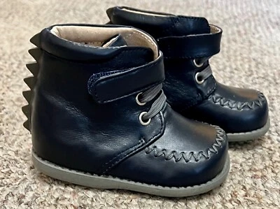 Livie & Luca Toddler Boy Size 4 Rex Boots Dinosaur Shoes Leather Rare! Navy Blue - Image 1 of 3