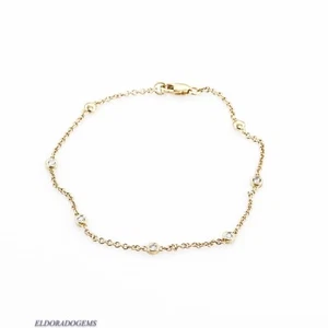 0.30 CT. ROUND GENUINE DIAMOND BY THE YARD BRACELET 10K SOLID YELLOW GOLD 7.25” - Picture 1 of 7