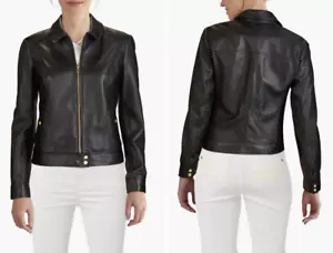 $500 COLE HAAN Women's Smooth Lambskin Leather Moto Jacket XL Black - Picture 1 of 12