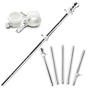 Adjustable Flag Pole Stainless Wall Mount Pole Tangle Free Rotating Rings, 6Ft - Picture 1 of 5