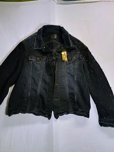 Robins Jeans Mens XXL Denim Jacket Made In USA Distressed Studded Embroidered - Picture 1 of 10