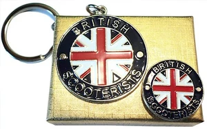 Gift Boxed British Scooterist Metal Keyring & Enamel Badge Set MOD Scooter Rider - Picture 1 of 4