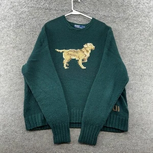 VTG Polo Ralph Lauren Sweater Mens 2XL Green Golden Retriever Lambswool 90s - Picture 1 of 11