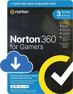 Norton 360 for Gamers Antivirus 2025 3 Device 1 Year Same Day Email Delivery - Picture 1 of 7