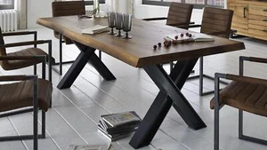 Esstisch Rustic Oak massiv Baumkante 240x100 Esszimmertisch Industrial - Bild 1 von 9