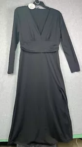 Anrabess Maxi Dress Women's 2XL Black High Waist Deep V-Neck Long Sleeve NWT - Picture 1 of 11