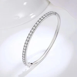 3mm D VVS1 Moissanite Bracelet Bangle 925 Sterling Silver Pass Tester with Gra - Picture 1 of 11