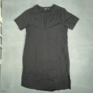 Theory Dress Womens Medium Black Linen Blend Slit Front Shift Short Sleeve - Picture 1 of 12