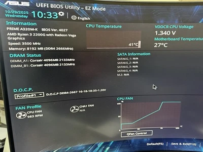 ASUS Prime A320M-K Motherboard AMD Ryzen 3 2200G with Radeon Vega Graphics - Image 1 of 3