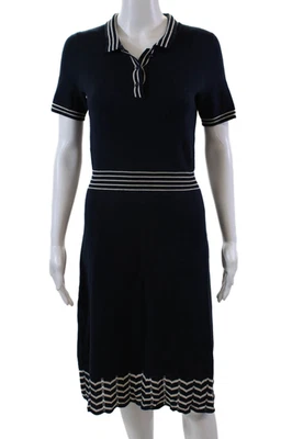 Vestido Kate Spade New York para mujer cuello de seda a rayas manga corta azul marino talla S Foto 1 de 4