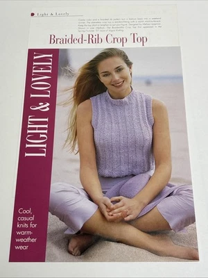 Braided Rib Crop Top Women's Sizes Knitting Pattern Pages From Book - Image 1 of 3