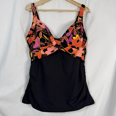 Tankini de baño Lands End Top Tankini sin mangas negro con aros florales talla 16L E4 Foto 1 de 4