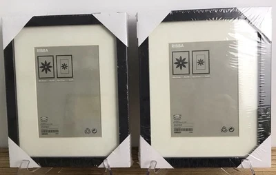 NEW Sealed Lot Of 2 8X10/5X7 Black Wood IKEA RIBBA Picture Frames W/White Mats - Image 1 of 4