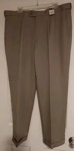 *George* Mens Slacks, Size 38x29, Tan, Pleated, Straight Leg, Cuffed, Pockets - Picture 1 of 5