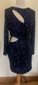 UVP 39 £ neu mit Etikett Zara festliche Tage blau Pailletten Bodycon Kleid Gr. Large - Bild 1 von 9