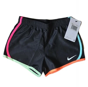 NEW Nike Tempo Shorts Girls Black Neon Trim Athletic Gym Dri Fit Lined Size 5 - Picture 1 of 2