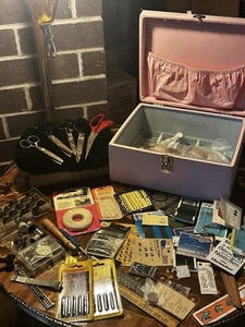 Vintage Sewing Supplies Kit – Old Sewing Box with Assorted Needles, Threaders, - Picture 1 of 19