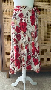 Band Of The Free Floral Wrap Midi Skirt Red Beige Size XS - Picture 1 of 11