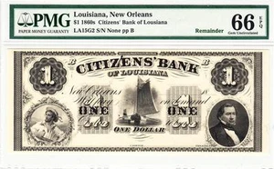 1860'S $1 Citizen Bank Of Louisiana PMG 66 EPQ GEM UNCIRCULATED! - Picture 1 of 1