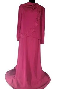 FORMAL SIZE 14 MAUVE PINK PLUM LONG SLV LONG GOWN 2 PC SHEATH w FAUX WRAP TOP - Picture 1 of 17