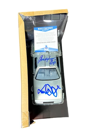 MICHAEL J FOX CHRISTOPHER LLOYD SIGNED AUTO BACK TO THE FUTURE 1:24 DELOREAN BAS Cover