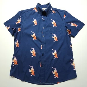 Kennington LTD California Mens Shirt Medium Blue Orange Goldfish Bowl Aloha Camp - Picture 1 of 14